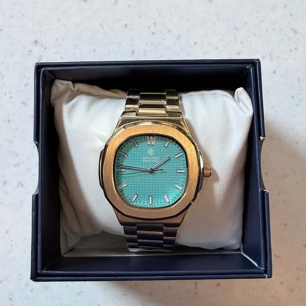 Montres Prestige MPW-0305 Men's Watch with Tiffany Blue Dial and Gold-Tone Case